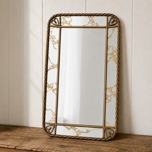Vintage Gold Vein Mirror Vanity Tray Twisted Rope Heart Frame Wall Decor
